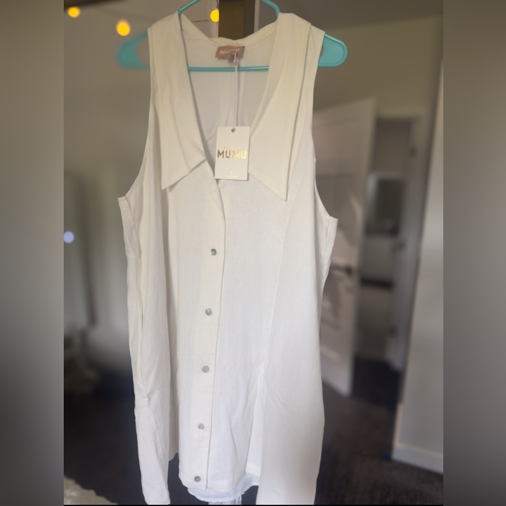 🌸Show Me Your Mumu White Sleeveless Button-Down Shirt Dress 🌸